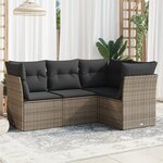vidaXL Salon de jardin 4 Pièces avec coussins gris résine tressée