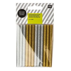 Bâtonnets de colle à paillettes - doré et argenté - 0 7 x 10 cm