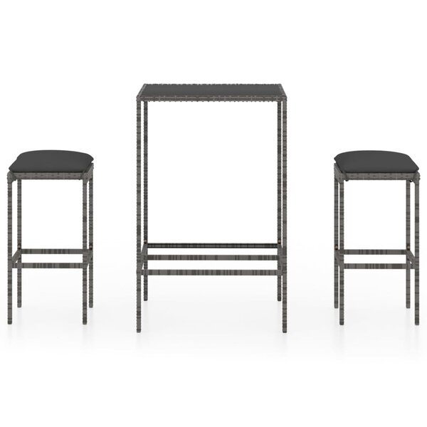 vidaXL Ensemble de bar de jardin 3 Pièces et coussins Résine tressée Gris