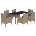 vidaXL Ensemble à manger de jardin et coussins 7 Pièces beige poly rotin