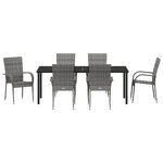 vidaXL Ensemble de Salle à Manger de Jardin de 7 Pièces Gris Poly Rattan