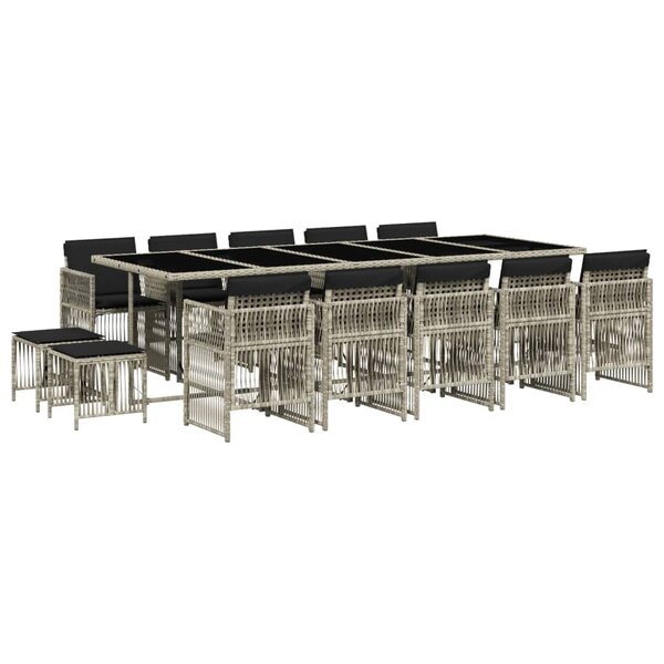 vidaXL Ensemble à manger de jardin et coussins 15 Pièces gris clair rotin