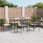 vidaXL Ensemble à manger de jardin coussins 7Pièces Noir Résine tressée