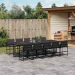 vidaXL Ensemble à manger de jardin avec coussins 11 Pièces noir textilène