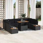 vidaXL Ensemble de Salle à Manger de Jardin 10 Pièces avec Coussins Noir en Rattan Acacia
