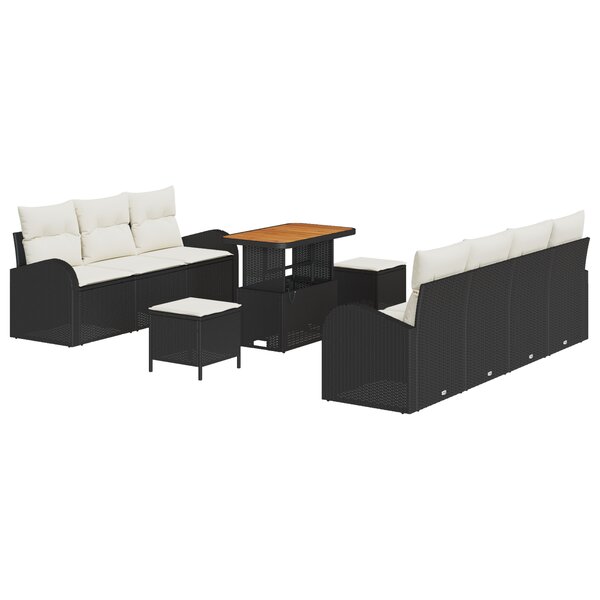 vidaXL Canapé de jardin 10 pièces noir avec coussins crème en poly rotin