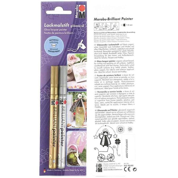 Blister de 2 feutres de peinture 'brilliant painter' doré et argent marabu