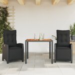 vidaXL Ensemble à manger de jardin avec coussins 3 Pièces Noir