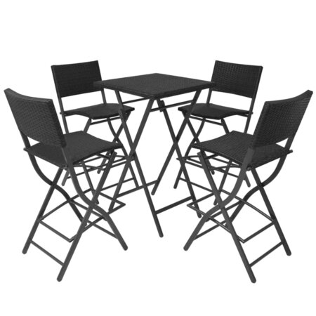 vidaXL Mobilier à dîner pliable jardin 5 Pièces Acier Résine tressée Noir