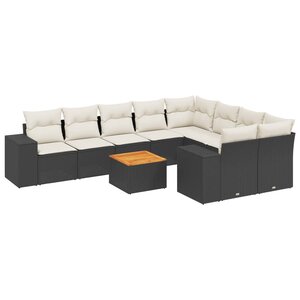 vidaXL Salon de jardin 10 Pièces avec coussins noir résine tressée