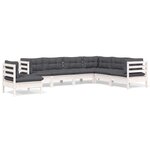 vidaXL Salon de jardin 7 Pièces avec coussins blanc bois de pin massif