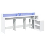 Bureau table poste de travail meuble d'ordinateur informatique étude avec lumières LED 200 x 104 x 91 cm bois d'ingénierie blanc 02_0023409