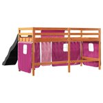 vidaXL Lit mezzanine enfants et rideaux rose 80x200cm bois pin massif