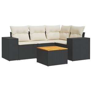 vidaXL Salon de jardin 5 Pièces avec coussins noir résine tressée