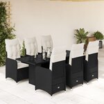 vidaXL Ensemble de bistro de jardin 7 Pièces coussins noir poly rotin