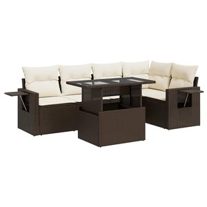 vidaXL Salon de jardin avec coussins 6 Pièces marron résine tressée