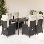 vidaXL Ensemble à manger de jardin coussins 7Pièces Noir Résine tressée
