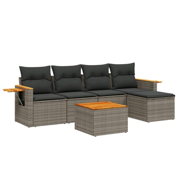 vidaXL Salon de jardin 6 Pièces avec coussins gris résine tressée