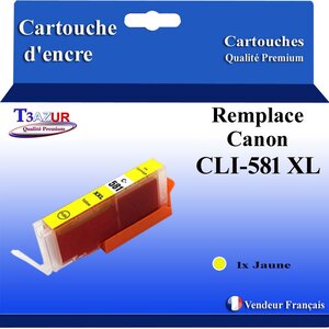 T3AZUR - Cartouche compatible avec Canon CLI581XL CLI-581 XL pour Canon Pixma TS8100 TS8150 TS8151 TS8152 TS8200 TS8240 TS8241TS8250 Jaune