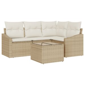 vidaXL Canapé de jardin 5 pièces avec coussins marron en rotin poly