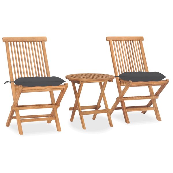 vidaXL Ensemble à manger d'extérieur pliable avec coussin 3 Pièces Teck