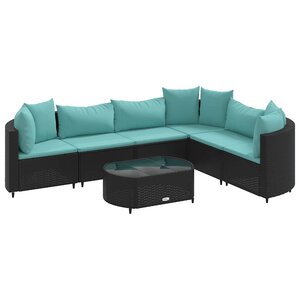 vidaXL Salon de jardin 7 Pièces avec coussins noir résine tressée