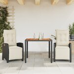 vidaXL Ensemble à manger de jardin avec coussins 3 Pièces Noir