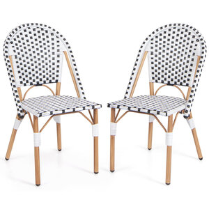 Ensemble de 2 chaises de bistrot françaises chaises de salle à manger sans accoudoirs en rotin tressé à la main pour extérieur blanc 20_0008452