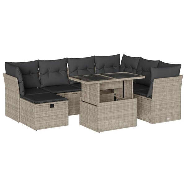 vidaXL Salon de jardin 8 Pièces avec coussins gris clair résine tressée