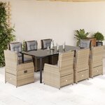 vidaXL Ensemble à manger de jardin et coussins 9 Pièces beige Poly rotin