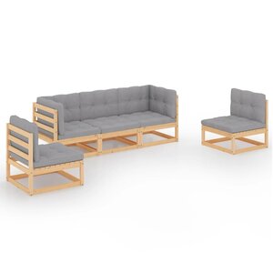 vidaXL Salon de jardin 5 Pièces avec coussins Bois de pin massif