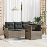 Ensemble de Canapé de Jardin 5 pièces avec Coussins Gris Poly Rattan