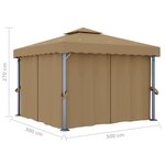 vidaXL Tonnelle avec rideau 3x3 m Taupe Aluminium