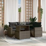 vidaXL Salon de jardin 5 Pièces avec coussins gris résine tressée