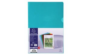 Sachet de 10 pochettes coin PVC lisse haute résistance 13/100e - A4 - Couleurs assorties EXACOMPTA