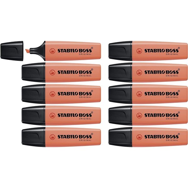 Surligneur BOSS ORIGINAL Pastel biseautée 2 - 5 mm corail pastel x 10 STABILO