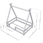 Lit Tipi enfant avec barrière bois massif blanc 120 x 180 cm