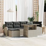 vidaXL Ensemble de canapés de jardin 7 pièces avec coussins gris clair rotin poly