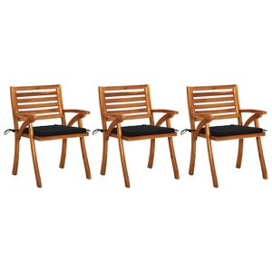 vidaXL Chaises à dîner de jardin avec coussins 3 Pièces Acacia massif