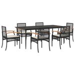 vidaXL Ensemble à manger de jardin coussins 7Pièces Noir Résine tressée