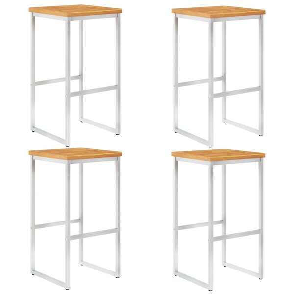vidaXL Chaises de bar lot de 4 bois d'acacia solide/acier inoxydable