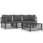 vidaXL Salon de jardin avec coussins 4 Pièces anthracite acier