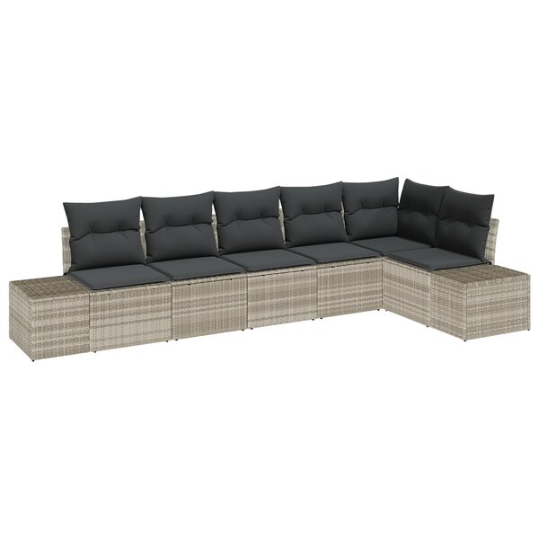 vidaXL Set de canapé de jardin 6 pièces avec coussins gris clair en poly rotin.