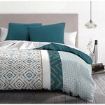 Parure de couette Microfibre 220 x 240 cm et 2 taies d'oreillers 63 x 63 cm Bleu Canard