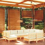 vidaXL Salon de jardin 9 Pièces avec coussins crème Bois de pin solide