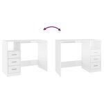 vidaXL Bureau et tiroirs Blanc brillant 102x50x76 cm Bois d'ingénierie