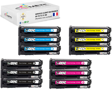 201 - 12 toners compatibles avec hp 201 cf400x 3 noirs 3 cyan 3 magenta 3 jaunes