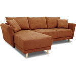 Canapé d'angle convertible réversible 3-4 places tissu Terracotta à coffre de rangement - 244 x 158 x Hauteur 95 cm