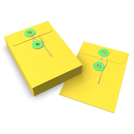 Lot de 20 enveloppes jaune+ vert à rondelle et ficelle 162x114