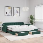 vidaXL Lit de jour et gigogne et tiroirs vert foncé 100x200 cm velours